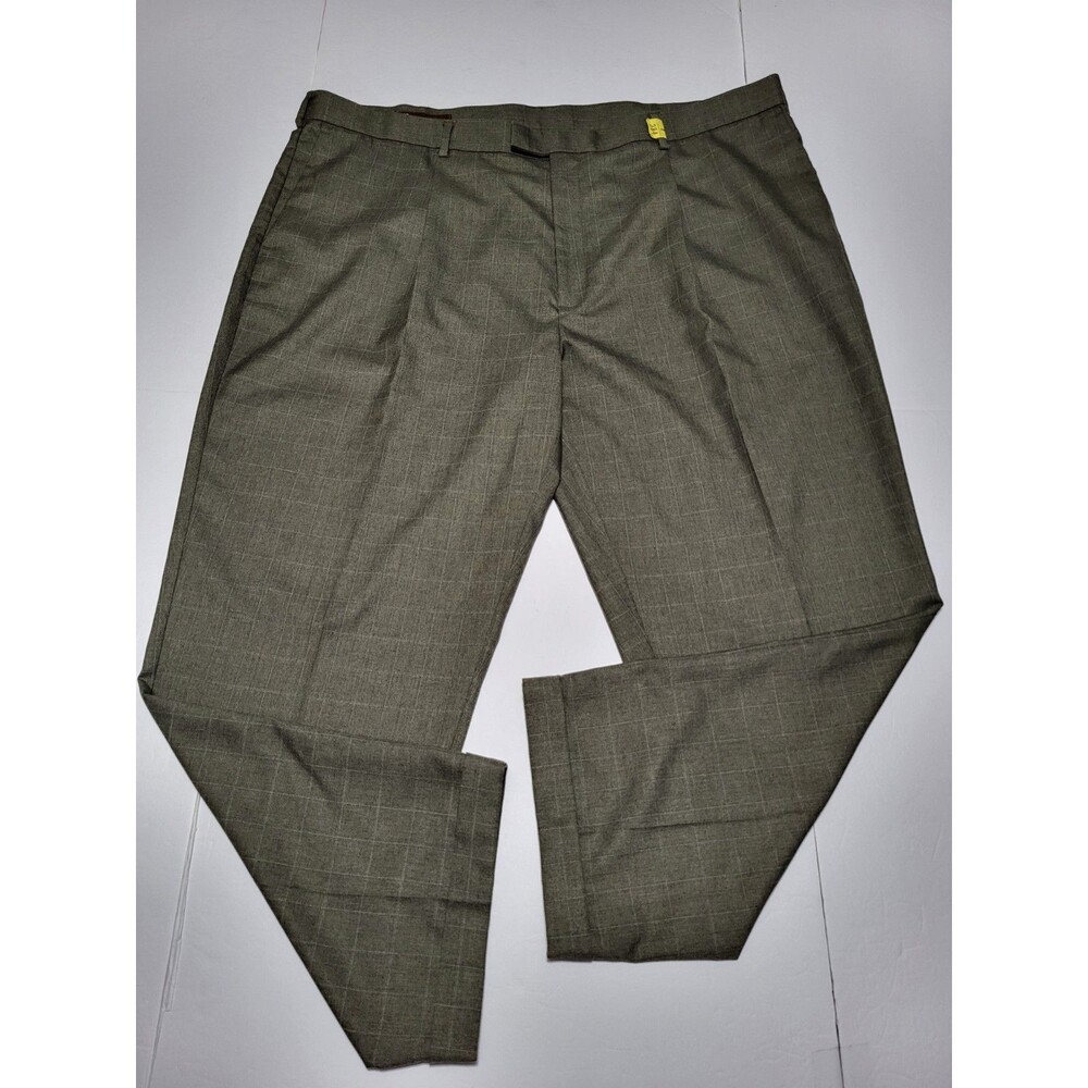 Perry Ellis Dress Pants Mens 48x32 Polyester Brown With Blue Stripes